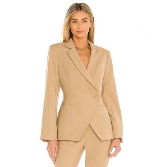 Anine Bing Ade Blazer Wool Blend Crossover Suiting Jacket Tan Beige Medium - Picture 8 of 14